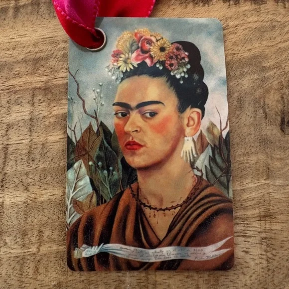 Frida Kahlo Luggage Tag with Beautiful Pink & Red Ribbon - Picture 2 of 11